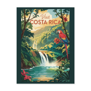 Costa Rica Parrot Illustration Travel Art Vintage Postcard