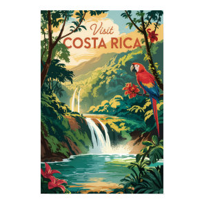 Costa Rica Parrot Illustration Travel Art Vintage Poster