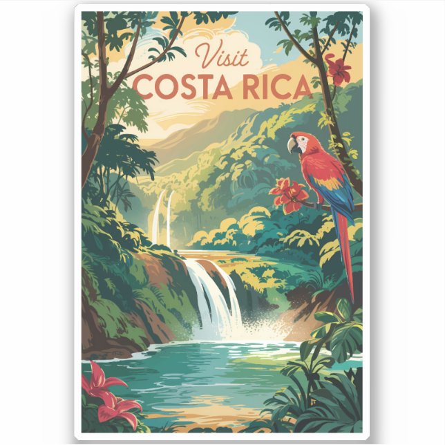Costa Rica Parrot Illustration Travel Art Vintage Sticker (Front)