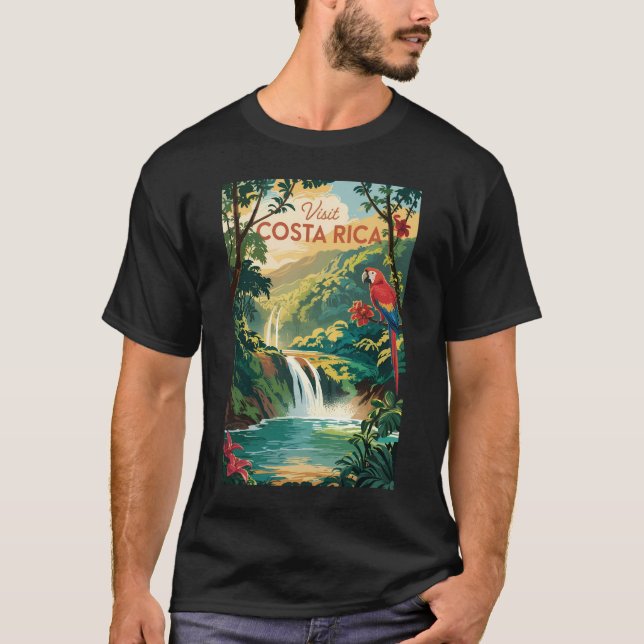 Costa Rica Parrot Illustration Travel Art Vintage T-Shirt (Front)