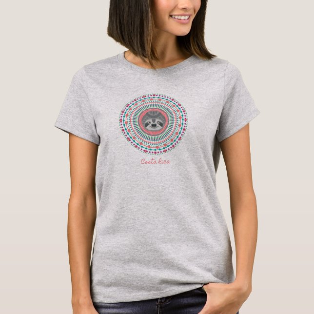 Costa Rica Pink Mandala Sloth T-Shirt (Front)