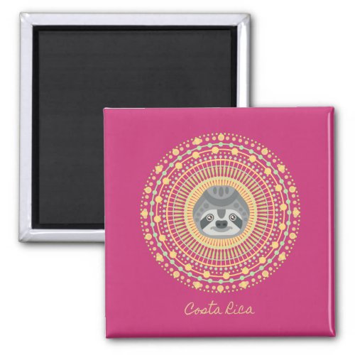 Costa Rica Pink Sloth Mandala Souvenir Magnet