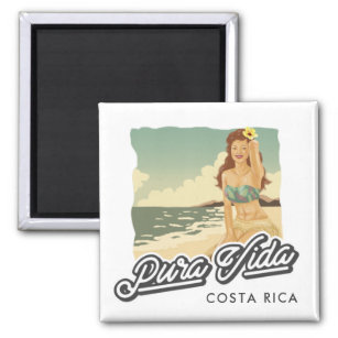 Costa Rica Pura Vida Girl on the Beach Surf Magnet