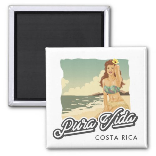 Costa Rica Pura Vida Girl on the Beach Surf Magnet