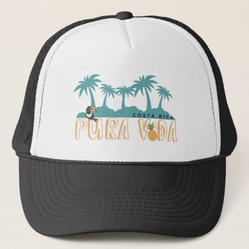 Costa Rica Pura Vida Palm Tree Toucan Beach Trucker Hat