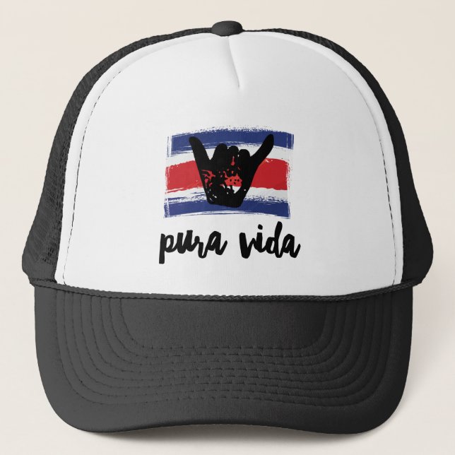 Costa Rica Pura Vida Shaka Flag Trucker Hat (Front)