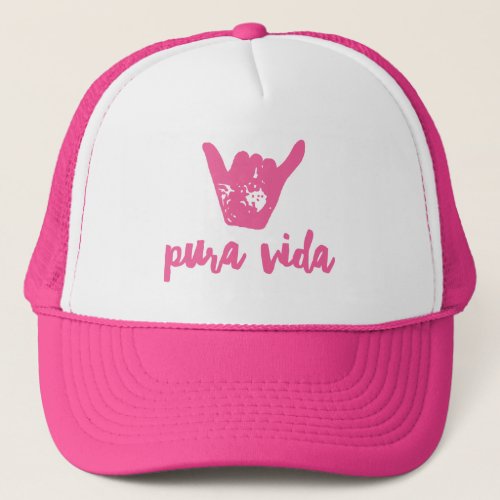 Costa Rica Pura Vida Shaka Surfing Pink Trucker Hat