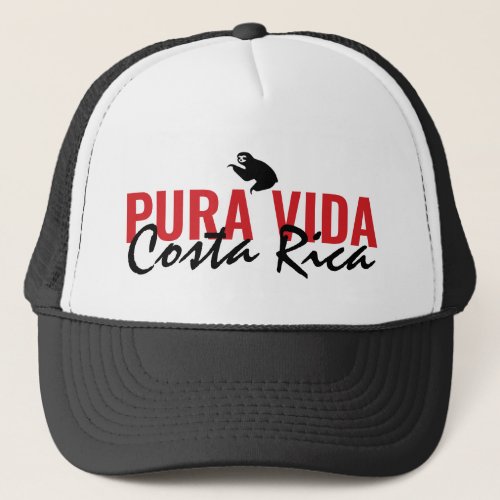 Costa Rica Pura Vida Sloth Mens Black Trucker Hat