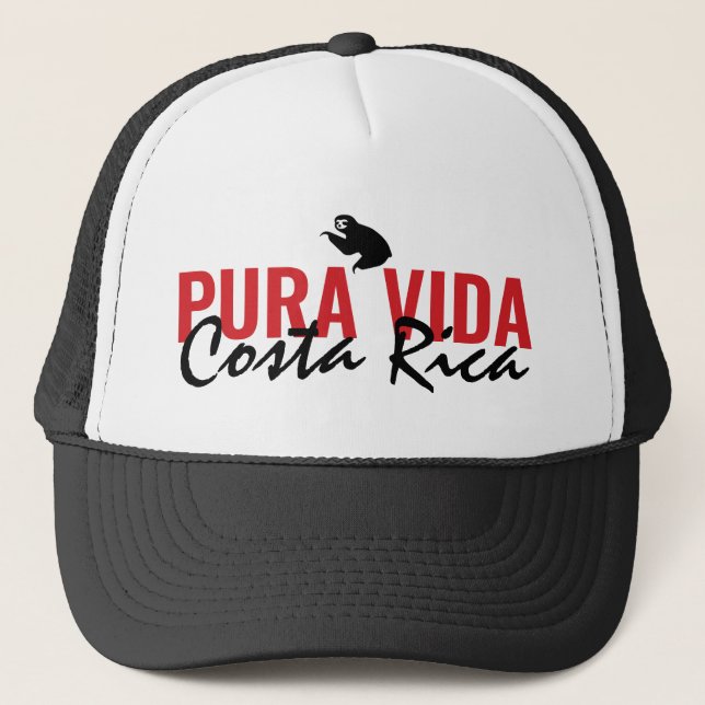 Costa Rica Pura Vida Sloth Men's Black Trucker Hat (Front)