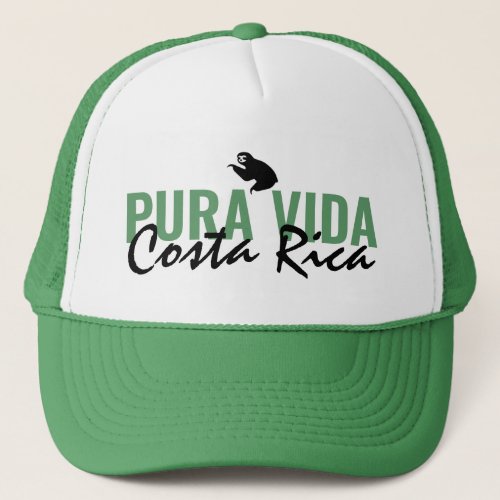 Costa Rica Pura Vida Sloth Mens Green Trucker Hat