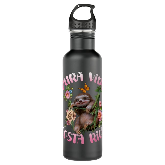 Costa Rica Pura Vida Sloth Stainless Steel Water Bottle (Front)