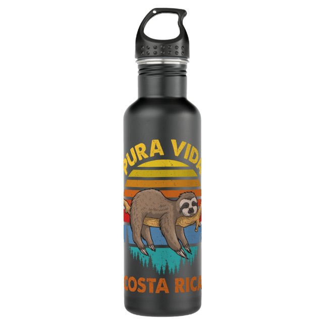 Costa Rica Pura Vida Sloth Stainless Steel Water Bottle (Front)
