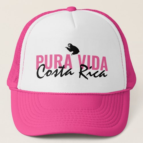 Costa Rica Pura Vida Sloth Womens Pink Trucker Hat