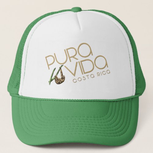 Costa Rica Pura Vida Summer Sloth Green Souvenir Trucker Hat