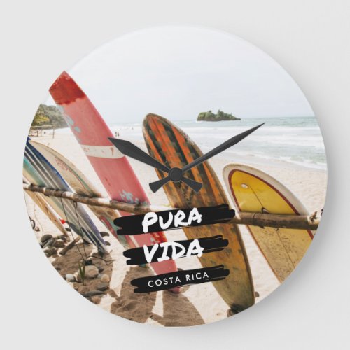 Costa Rica Pura Vida Surfboard Photo Large Clock