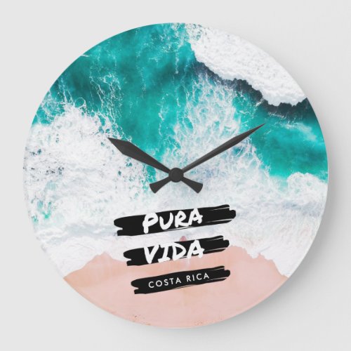 Costa Rica Pura Vida Wave Ocean Photo Large Clock