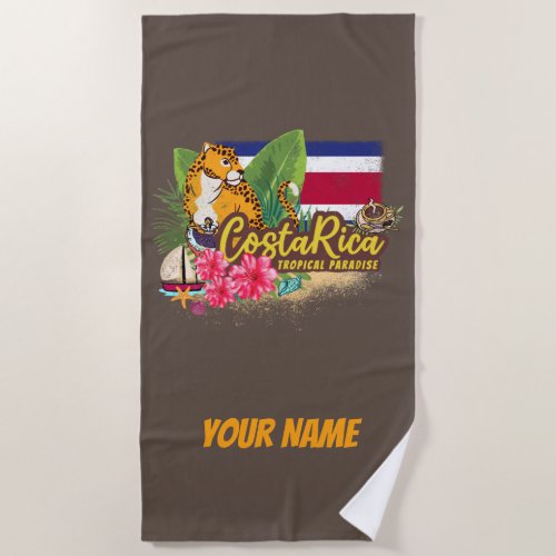 Costa Rica retro big cat vintage flag Souvenir Beach Towel