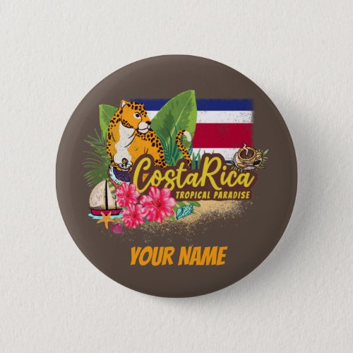 Costa Rica retro big cat vintage flag Souvenir Button