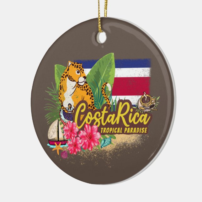 Costa Rica retro big cat vintage flag Souvenir Ceramic Ornament (Left)