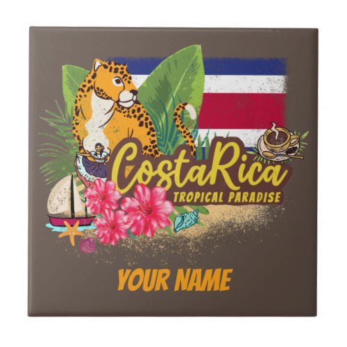 Costa Rica retro big cat vintage flag Souvenir Ceramic Tile