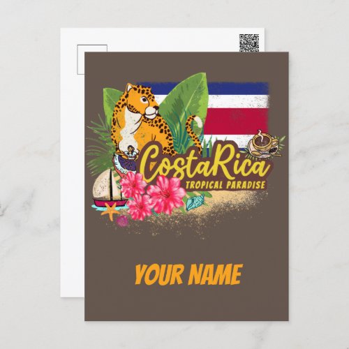 Costa Rica retro big cat vintage flag Souvenir Holiday Postcard