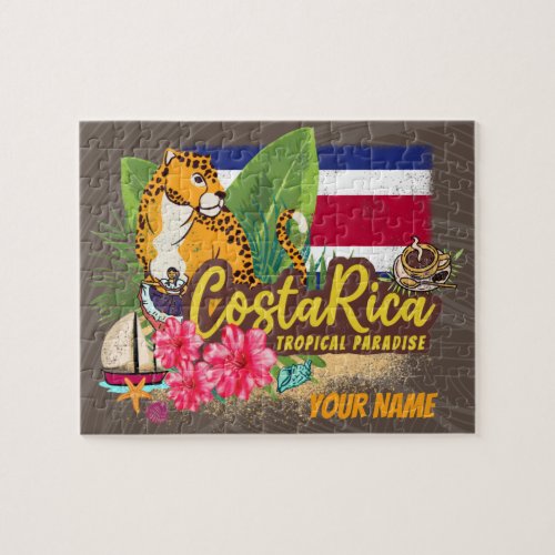 Costa Rica retro big cat vintage flag Souvenir Jigsaw Puzzle