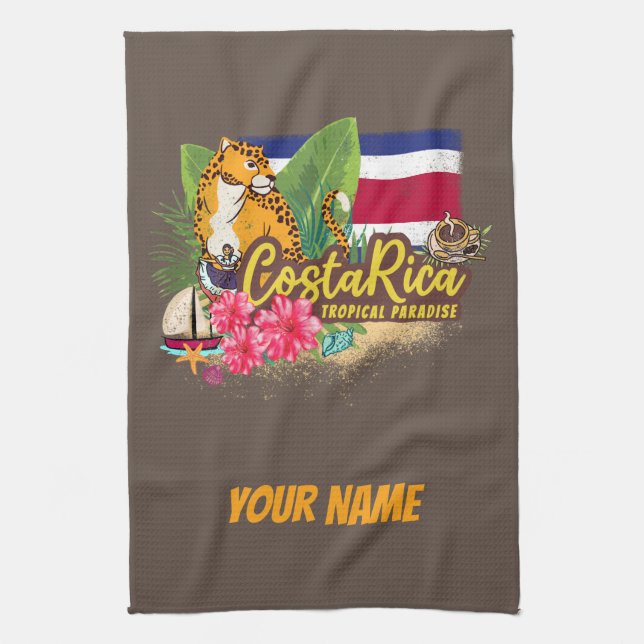 Costa Rica retro big cat vintage flag Souvenir Kitchen Towel (Vertical)