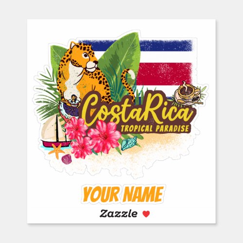 Costa Rica retro big cat vintage flag Souvenir Sticker