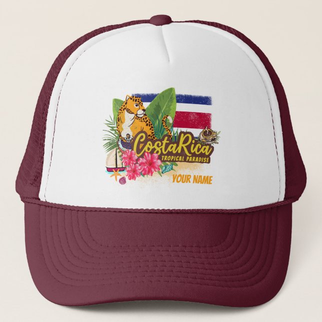 Costa Rica retro big cat vintage flag Souvenir Trucker Hat (Front)