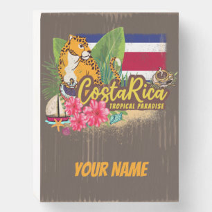 Costa Rica retro big cat vintage flag Souvenir Wooden Box Sign
