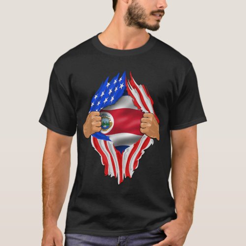 Costa Rica Roots USA Flag Patriotic Costa Rican He T_Shirt