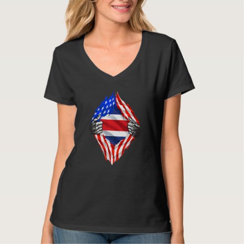 Costa Rica Roots Usa Flag Patriotic Costa Rican He T_Shirt