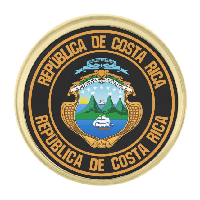 Costa Rica Round Emblem Gold Finish Lapel Pin (Front)