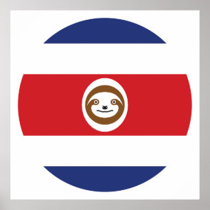 Costa Rica Sloth Costa Rican National Animal Flag Poster