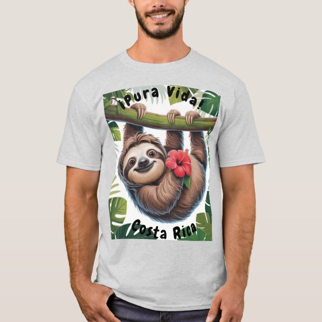 Costa Rica Sloth holding flower T-shirt (Front)