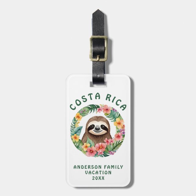 Costa Rica Sloth Luggage Tag (Front Vertical)