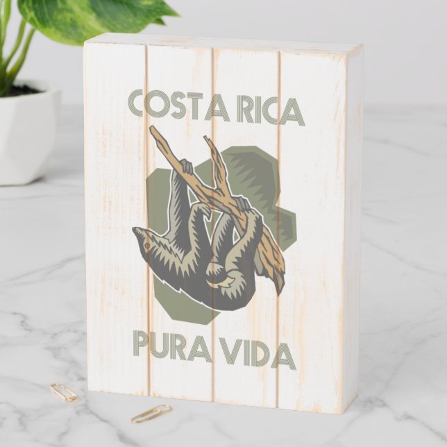 Costa Rica Sloth Pura Vida  Wooden Box Sign (In Situ Vertical)
