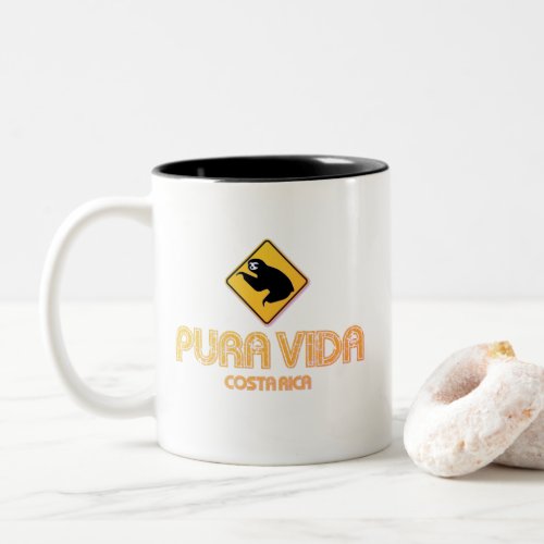 Costa Rica Sloth Sign Pura Vida Two_Tone Coffee Mug