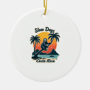 Costa Rica Sloth Vintage Sunset Travel Vector Shir Ceramic Ornament