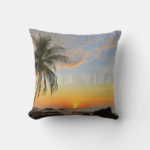 Costa Rica Sunset Beach Pura Vida Throw Pillow