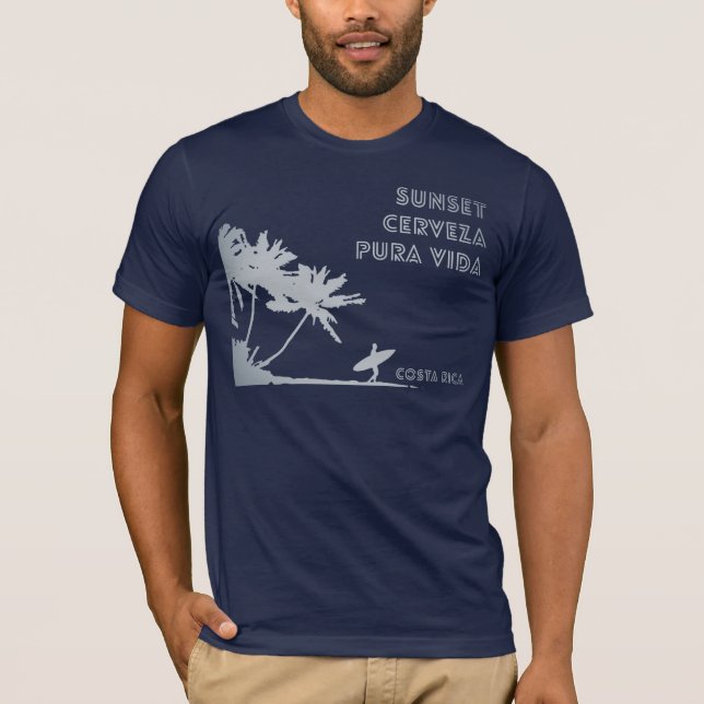Costa Rica Sunset Cerveza Surfing T-Shirt (Front)