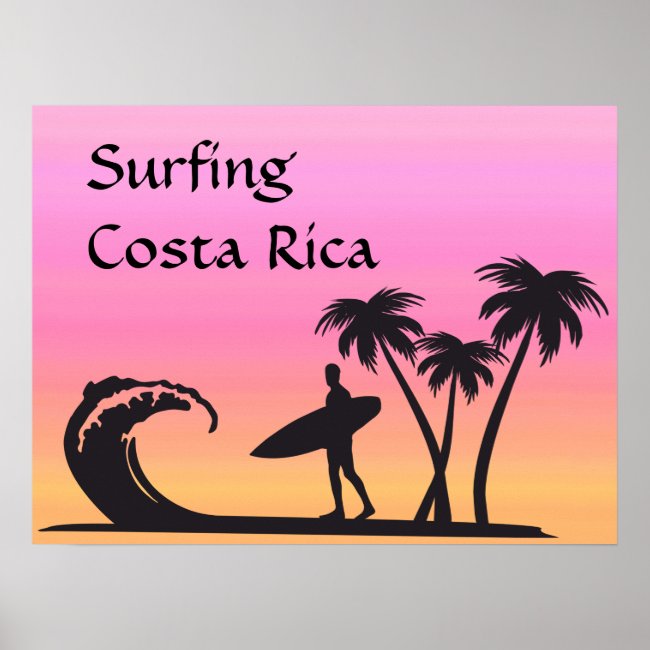 Costa Rica Surfer in Pink Orange Sunset Poster