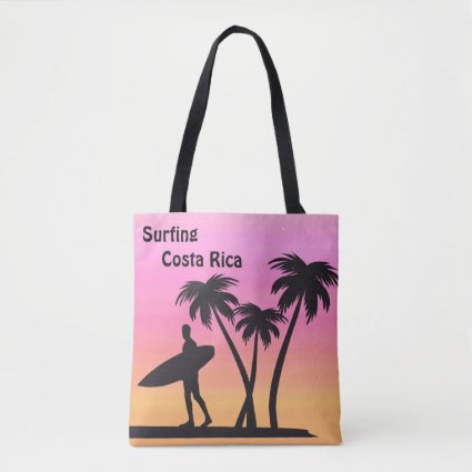 Costa Rica Surfer Pink Orange Sunset Tote Bag