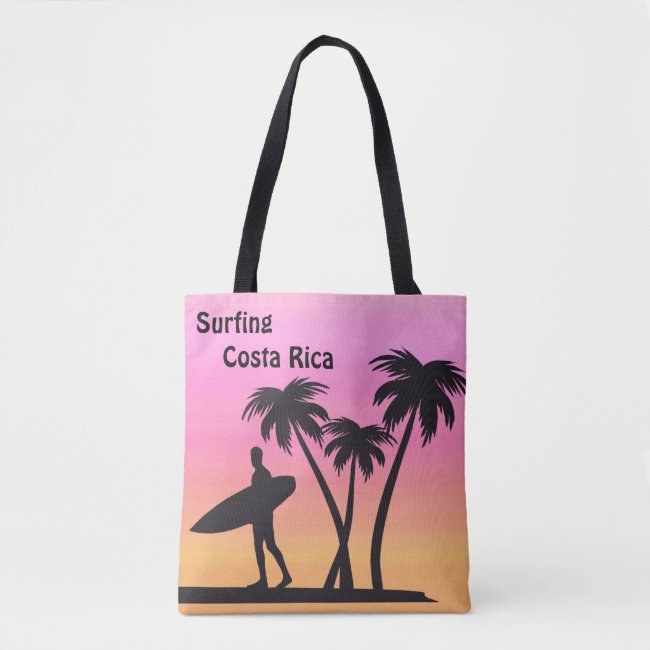 Costa Rica Surfer Pink Orange Sunset Tote Bag