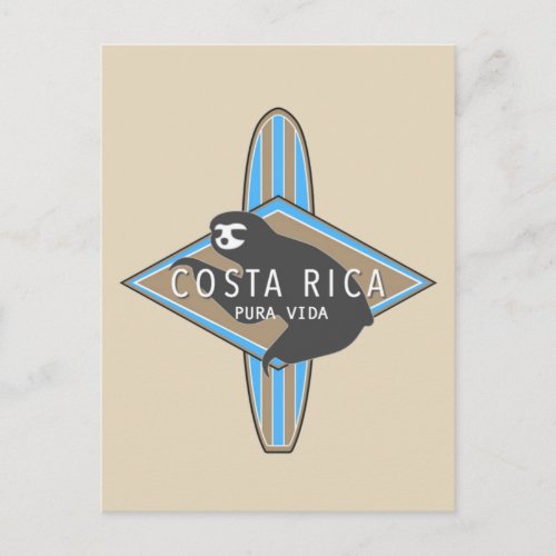 Costa Rica Surfing Sloth Postcard