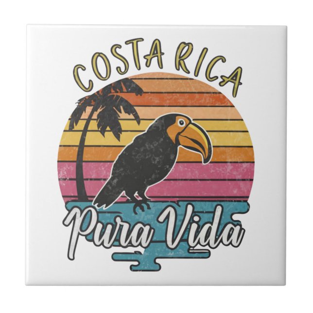 Costa Rica Toucans, Pura Vida  Ceramic Tile (Front)