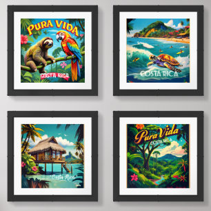 Costa Rica Travel Vintage Retro Poster Wall Art Sets