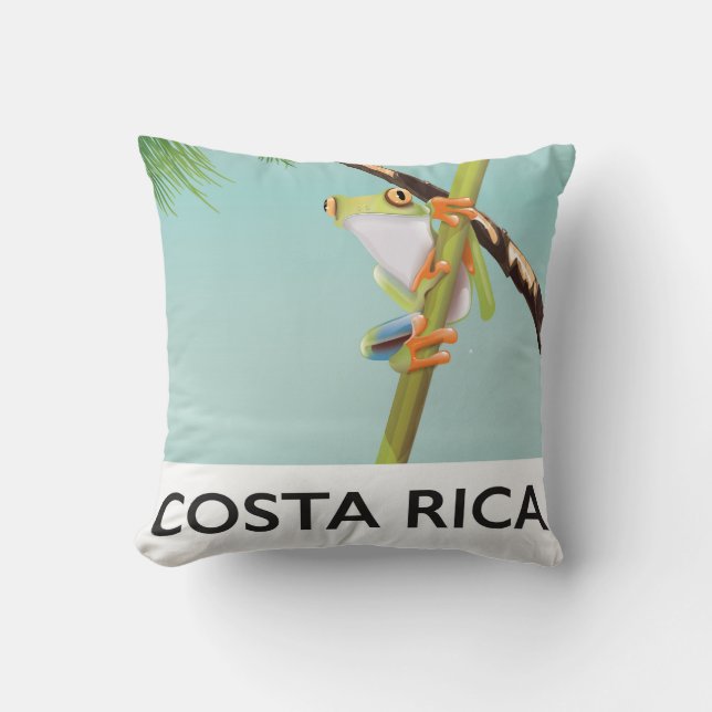Costa Rica Tree Frog Vacation poster Throw Pillow (Front)