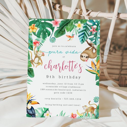 Costa Rica Tropical Jungle Kids Birthday Party Invitation