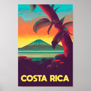 Costa rica vintage travel poster tropical Landscap